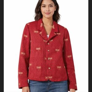 Red Dragonfly Print Blazer Jacket Women's- Size Unknown